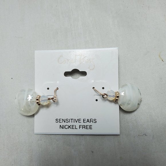 Coral Bay White Glass Double Bead Drop Earrings White/rose Gold Tone - Picture 4 of 4